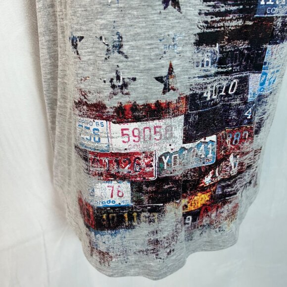 Maurices Gray Sleeveless Graphic Tank Top With Star & License Plate Design  Med - Picture 7 of 7